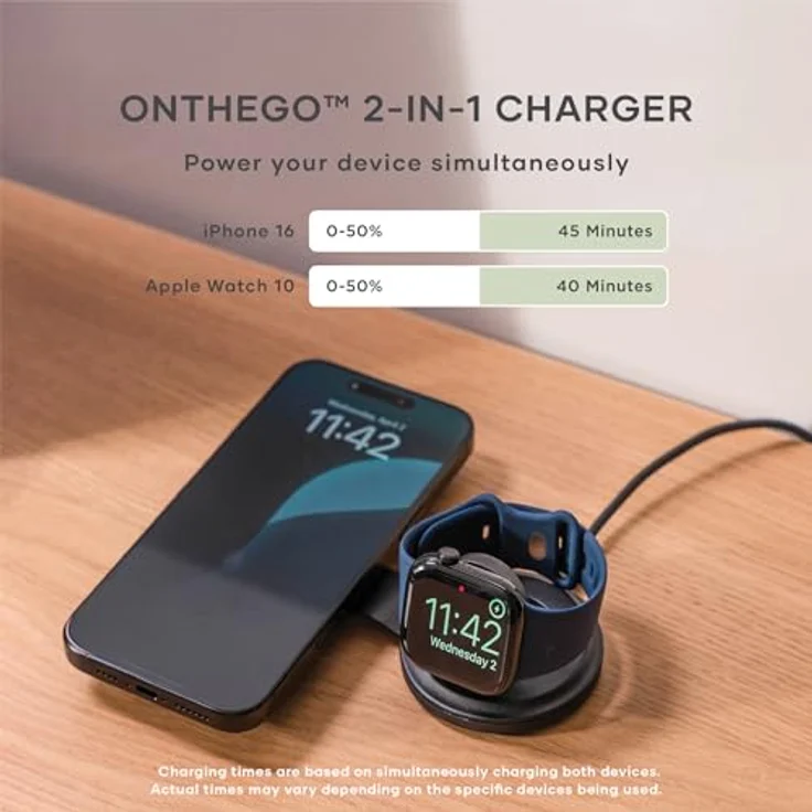 Satechi OntheGo 2-in-1 Wireless Charger, kompaktes Ladegerät mit Qi2 (15 W) für iPhone und Apple Watch, schwarz – Bild 4