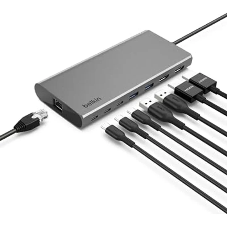 Belkin Connect Universal USB-C-8-in-1-Core-Hub für 2 Monitore, Silicon Motion-Technologie, Silber – für Chromebook, Mac- + Windows-Laptops; 100 W PD; Datentransfer mit 10 Gbit/s; 2,5-Gbit/s Ethernet – Bild 2