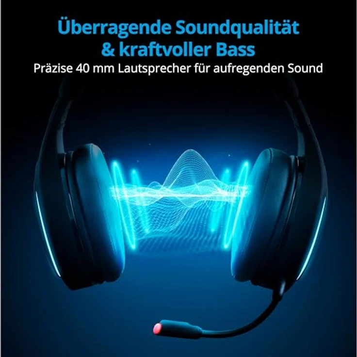 MEDION ERAZER Mage X10 Wireless Gaming Headset, Over Ear mit RGB-Beleuchtung, integriertem Akku und Mikrofon, 40 mm Lautsprecher, USB und 3,5 mm Anschluss – Bild 4