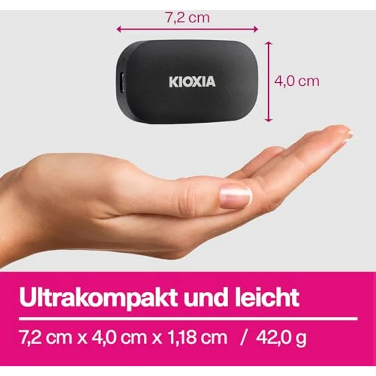 Kioxia EXCERIA PLUS G2 500GB Portable SSD, USB 3.2 Gen2, 1.050 MB/s Lesen, 1.000 MB/s Schreiben, Schwarz – Bild 4