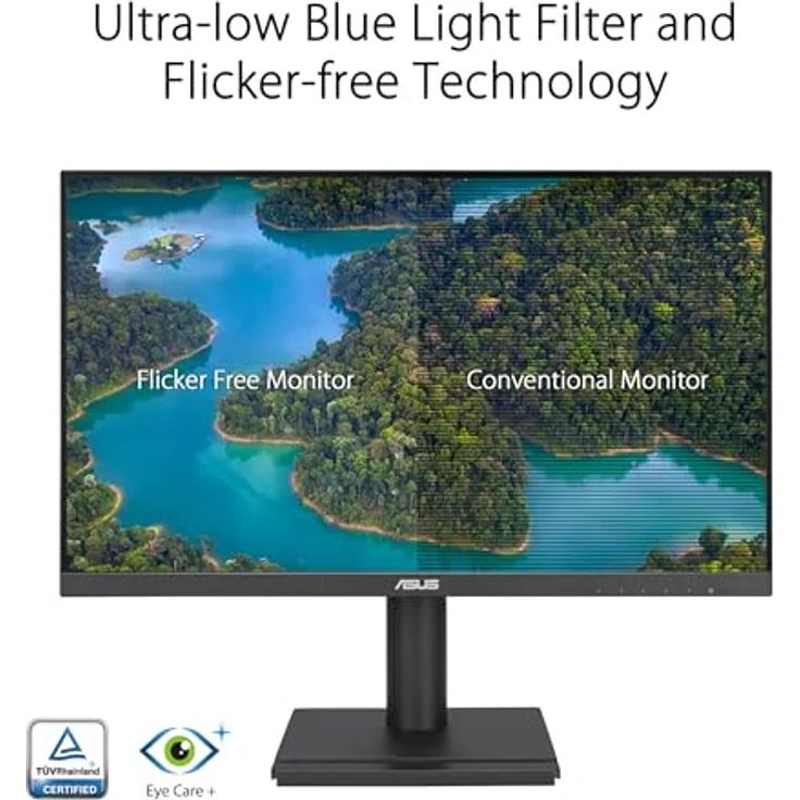 ASUS Business VA24DQFS - 24 Zoll Full HD Monitor - Rahmenlos, ergonomisch, Adaptive-Sync, EPEAT Gold - 100 Hz, 16:9 IPS Panel, 1920x1080 - DP, HDMI, D-Sub, USB Hub, Speaker - Schwarz – Bild 5