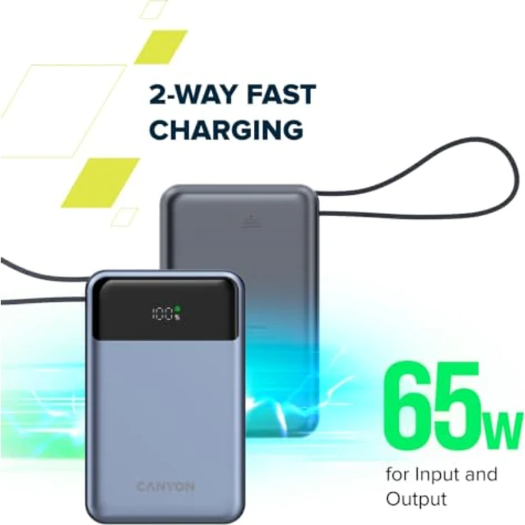 Canyon OnPower 600, Powerbank 20.000 mAh mit USB-C PD 65W und integrierten Display, Grau – Bild 10