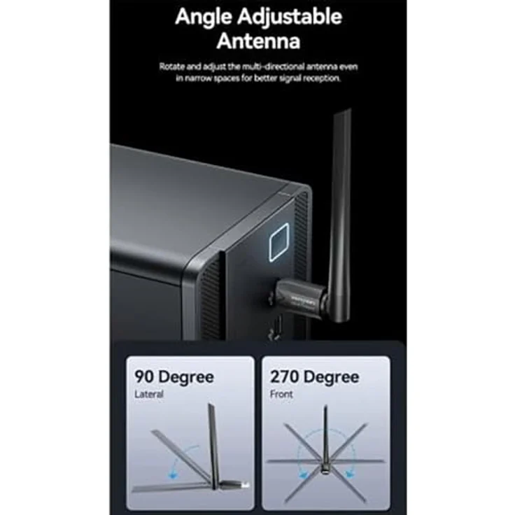 Vention AC650 USB Wi-Fi Dual Band Netzwerkadapter, 802.11ac/n/g/b/a, 200 Mbit/s (2,4 GHz), 433 Mbit/s (5 GHz), mit High Gain Antenne, Schwarz – Bild 4