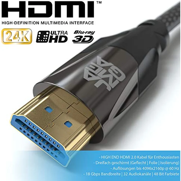 JAMEGA - 10m HDMI Kabel 2.0 - High Speed mit Ethernet - Ultra HD 4K 60Hz 4:2:0 HDR HDCP ARC CEC 3D 1080p Full HD Dolby Vision 16GBit s - Nylon Kabel 3 Fach geschirmt - Black Series – Bild 3