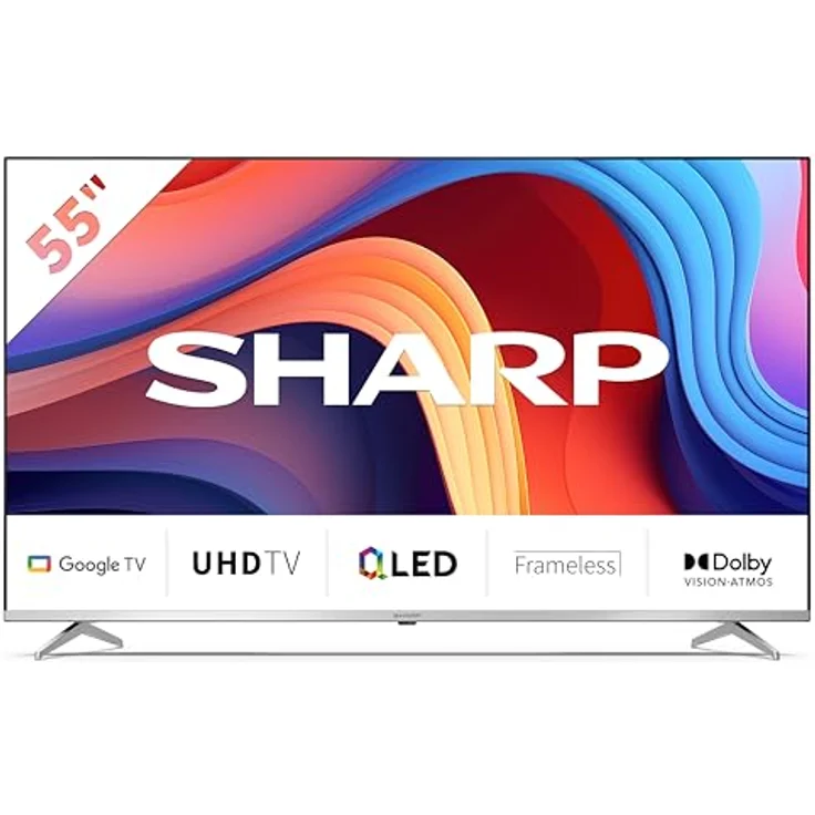 SHARP 55GP6260E Quantum Dot Google TV 139 cm (55 Zoll) 4K Ultra HD QLED Google TV (Smart TV ohne Rahmen, Dolby Atmos, Dolby Vision, HDMI 2.1 mit eARC) in schwarz – Bild 1