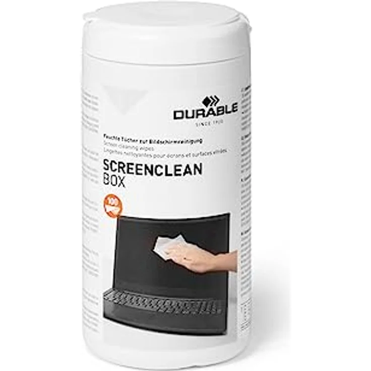 Durable 573602 Bildschirmreiniger (Screenclean Box, Spenderdose) 100 Feuchttücher weiß – Bild 2