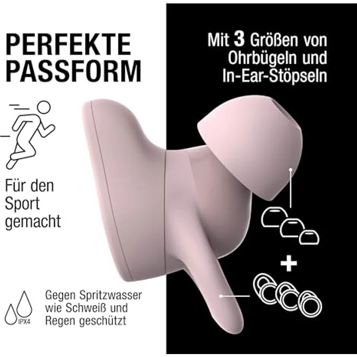 Fresh 'n Rebel Twins Move, kabellose In-Ear Bluetooth Sport Kopfhörer, Spritzwassergeschützt, Dual Master, Mit Mikrofon und klickbarer Taste und Lautstärkeregler, 30 Stunden Spielzeit (Smokey Pink) - Preisvergleich – Bild 3