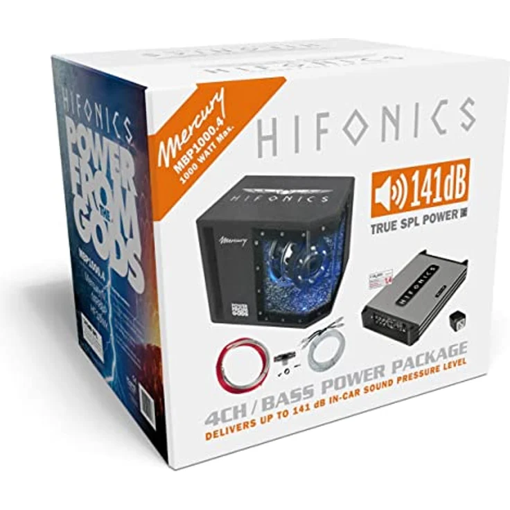 Hifonics Hifonics MBP1000.4 Bass-Bundle, 4-Kanal Audioverstärker mit 141dB Schalldruck und 300W RMS Bandpass-System – Bild 1