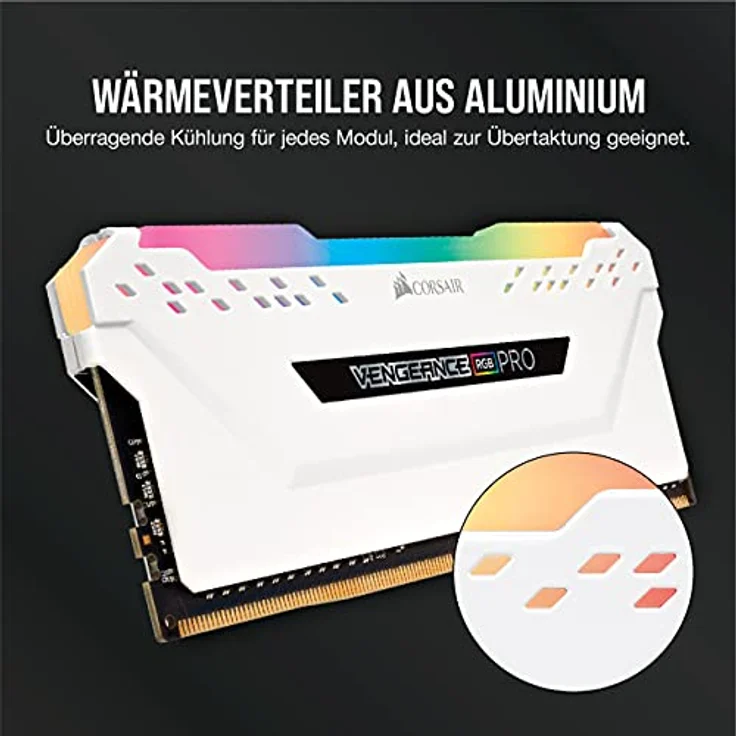 Corsair Vengeance RGB PRO 32GB (4x8GB) DDR4 3200MHz C16 XMP 2.0 Enthusiast RGB LED-Beleuchtung Speicherkit - weiß – Bild 5