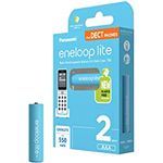 Panasonic eneloop lite, Ready-to-Use Ni-MH Akku, AAA/Micro, 2er-Pack für schnurlose Telefone (DECT), min. 550 mAh, mit geringer Selbstentladung, wiederaufladbarer Akku in 100% plastikfreier Verpackung