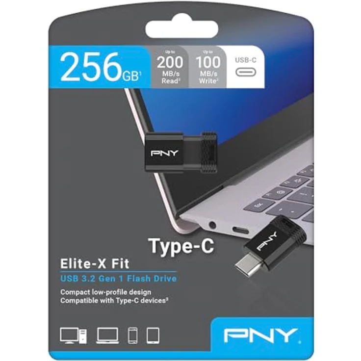 PNY Elite-X Fit Type-C USB 3.2, 256 GB USB-Stick mit bis zu 200 MB/s Lesegeschwindigkeit, kompakt, schwarz – Bild 10