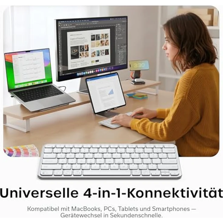 Satechi Slim EX1 Kabellose Tastatur, Kompakte Bluetooth-Tastatur mit QWERTY Layout für Mac, Windows & Android, Silber – Bild 3