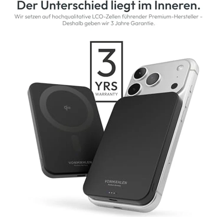 VONMÄHLEN Evergreen Mag, magnetische Powerbank 5.000 mAh, QI2-zertifiziert, schwarz, recycelte Materialien, ultra-schlank – Bild 9