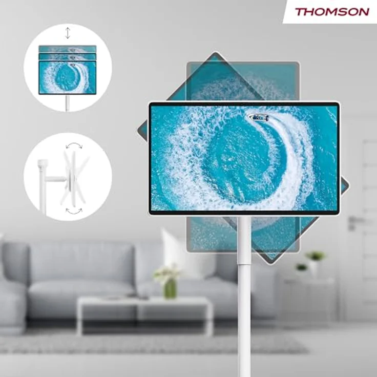 Thomson Go Plus Pro 27UE7M45, 27 Zoll 4K UHD Smart Touch Display mit Android, 64 GB Speicher, 9000 mAh Akku, 5MP Kamera, Subwoofer, WiFi 6, Bluetooth, tragbarer Ständer - Weiß – Bild 3