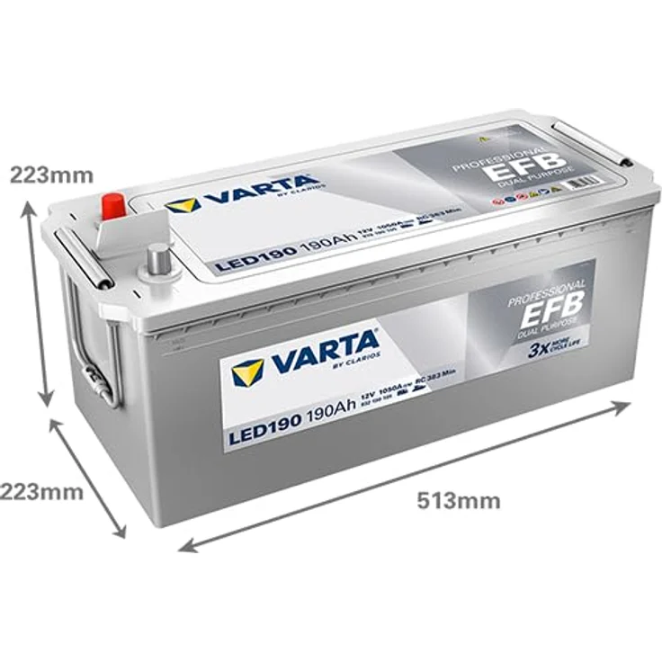 Varta LED190 Professional EFB 12V 190Ah 1050A Versorgungsbatterie, ideal für Wohnmobile und Boote, mit 1050A Kaltstartstrom – Bild 4