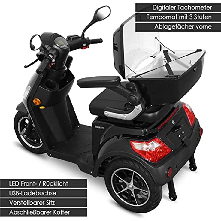 Rolektro E-Trike 25 V.2 Dreirad Schwarz - Elektromobil 1000W - E-Mobil mit 50km RW - Seniorenmobil mit Straßenzulassung – Bild 4