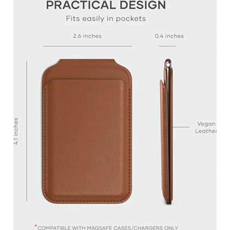 SATECHI Magsafe Wallet und Double Flap Stand mit Magnetfunktion, iPhone Wallet mit 4 Kartenfächern, Frontklappe NFC Pass Through für iPhone 15, iPhone 14, iPhone 13, iPhone 12 – Vegan Leder, Braun – Bild 2