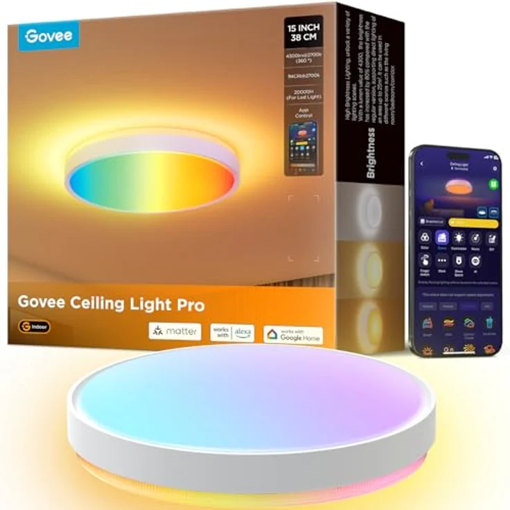 Govee Deckenlampe RGBIC 48.5W, Smart LED Deckenleuchte 4300lm, Dimmbar mit Hintergrundbeleuchtung, Kompatibel mit Matter, Alexa & Google Assistant, Ø38cm für Wohnzimmer und Schlafzimmer – Bild 1