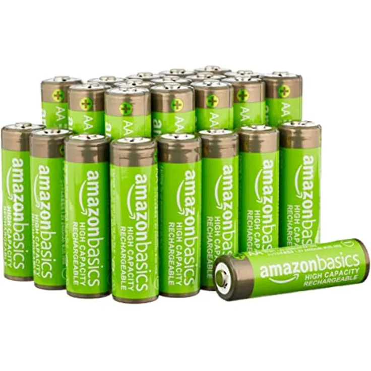 Amazon Basics AA-Batterien mit hoher Kapazität, wiederaufladbar, 2400 mAh, vorgeladen, 24 Stück