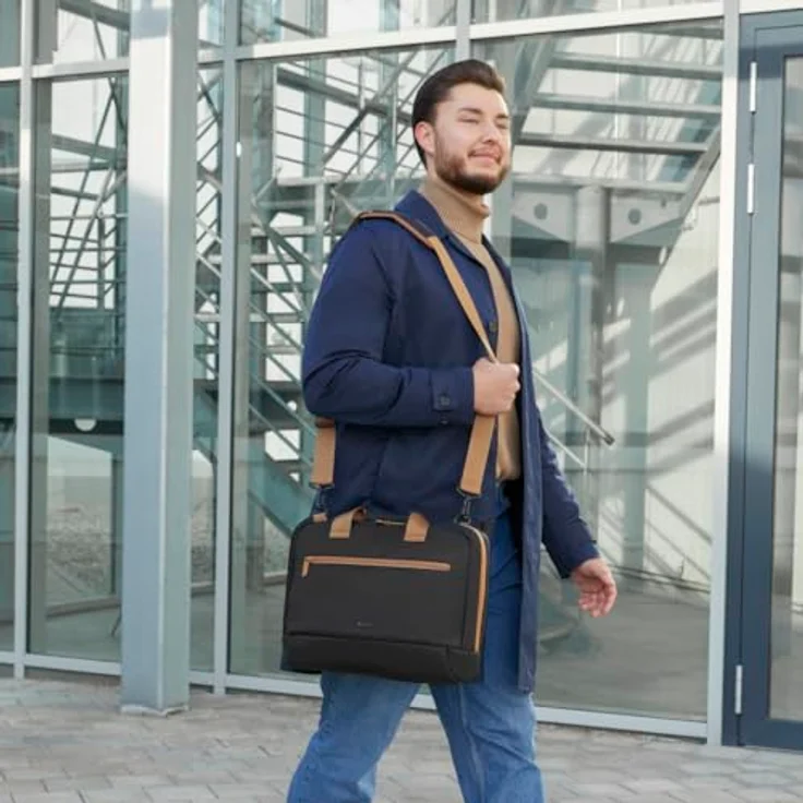 Hama Laptoptasche für Laptops 13,3“ - 14,1“ (leichte Businesstasche als Umhängetasche oder Tragetasche, Notebooktasche mit Organizer-Vorderfach und -Innenfach, wasserabweisend, gepolstert) schwarz – Bild 2