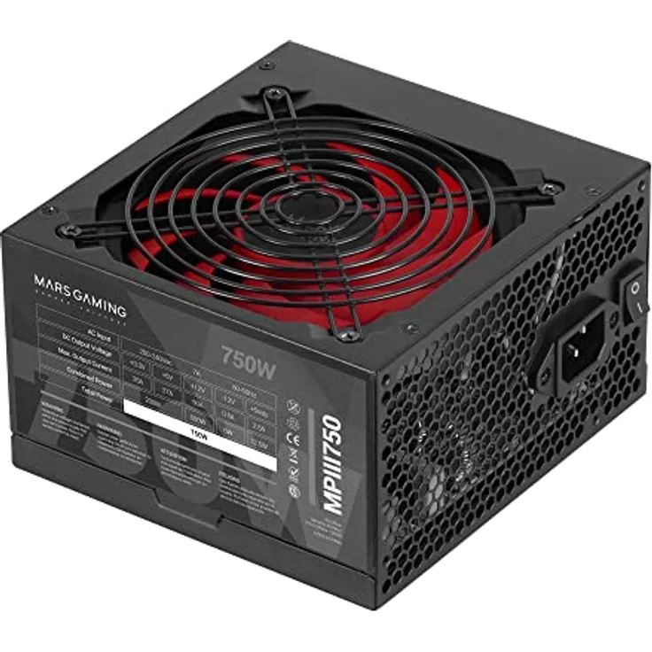 Mars Gaming MPIII750, PC ATX 750W Netzteil, 5 Jahre Garantie, Silent AI-RPM Technologie, 85% Wirkungsgrad, Schwarz