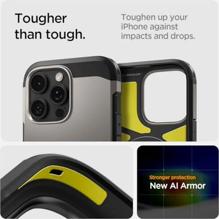 Spigen Tough Armor (AI) MagFit Hülle für iPhone 16 Pro Max, Kompatibel mit MagSafe Zubehör -Gunmetal, Doppelschichtige Schutzhülle mit integriertem Magnet und Kickstand – Bild 4