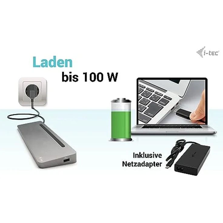 iTEC USB-C Metal Ergonomic 4K 3x Display Docking Station with Power Delivery, Aluminiumgehäuse, 100 W, Universal Charger 100 W – Bild 6