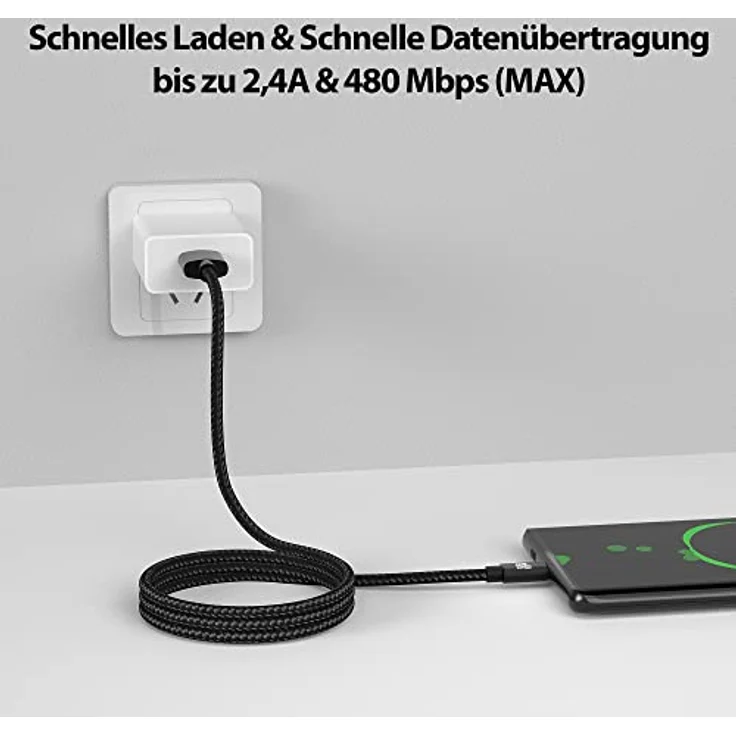 JAMEGA 1m Premium Micro USB Kabel | Nylon geflochtenes Datenkabel für Micro USB Geräte kompatibel mit Samsung, HTC, Huawei, Sony, Nokia, Kindle, PS4 XBOX Controller – Schwarz – Bild 2