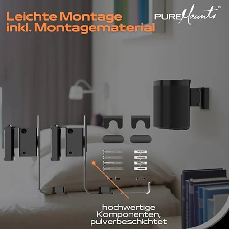PureMounts PM-SOM-100 Lautsprecher Wandhalterung, kompatibel mit Sonos One, Sonos One SL, Sonos Play:1, Traglast: 3kg, schwarz – Bild 7