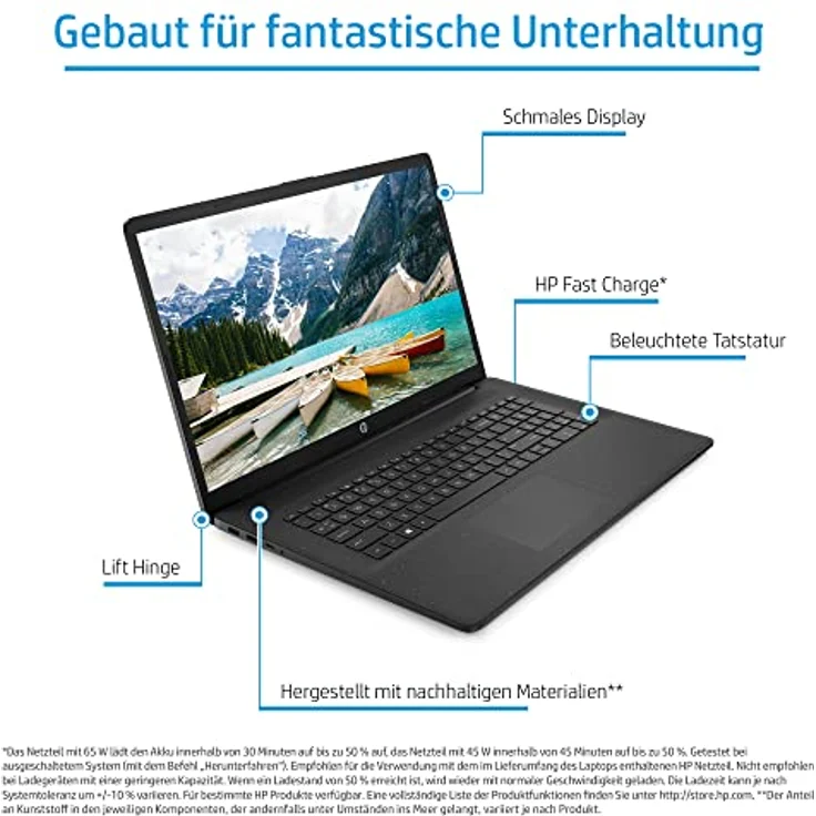 HP Laptop 17,3 Zoll HD+ Display, Intel Celeron N4120, 8GB DDR4 RAM, 256GB SSD, Intel UHD 600 Grafik, Windows 11, QWERTZ Tastatur, Schwarz – Bild 2
