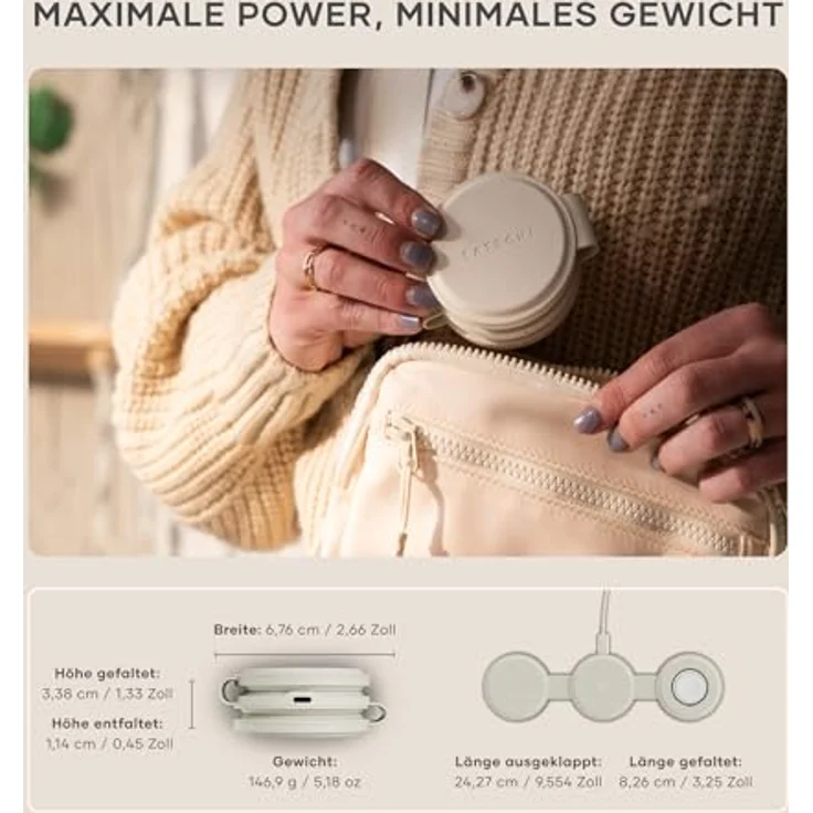 SATECHI OntheGo™ 3-in-1-Wireless-Ladegerät, tragbares Qi2-Ladegerät mit 15 W Schnellladung für iPhone 17 bis 12, 5 W für Apple Watch und 5 W für AirPods, magnetische Reiseladestation – Sand/Beige – Bild 4