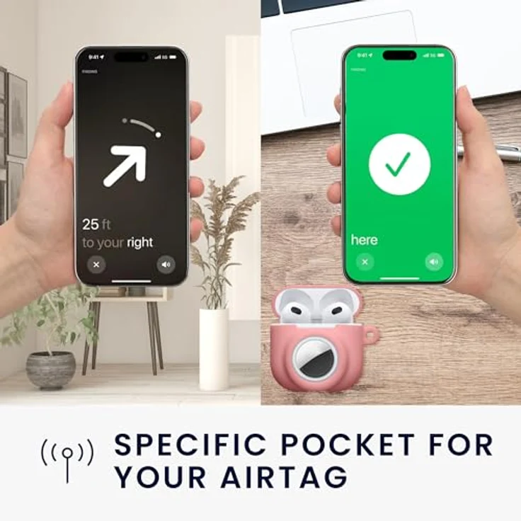 kwmobile 2-in-1 Hülle für Apple Airpods 4 und AirTag, Silikon Schutzhülle mit Karabiner, Altrosa – Bild 5