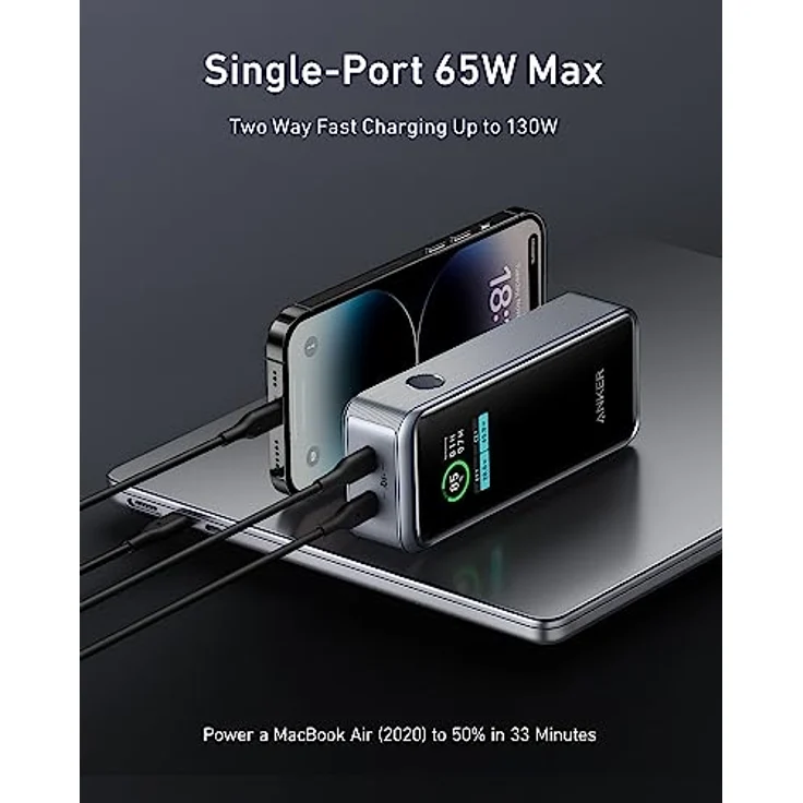 Anker ANKER Prime Powerbank 12.000mAh (130W) Powerbank 12000 mAh, Zwei-Wege Schnellladefunktion, Schwarz – Bild 3