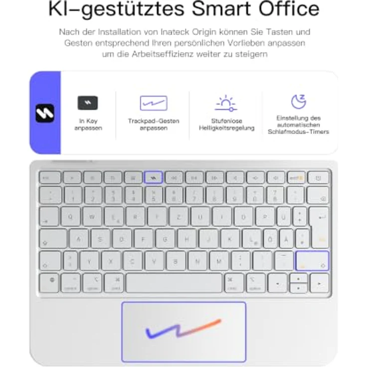 Inateck KB903, Magnetische Tastatur für iPad 11 Gen 2025 A16/10 Gen, Großes Trackpad, LED Anzeige, 7 Farben Hinterleuchtet, QWERTZ, mit Stifthalter – Bild 9