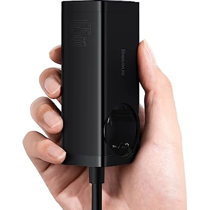 Baseus GaN3 Pro Desktop Powerstrip (65 W), USB Ladegerät mit 2x USB-C, 2x USB-A und 1x AC-Steckdose, Schwarz – Bild 6