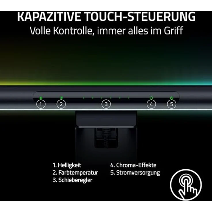 Razer Aether Monitor Light Bar, Computer Monitor Lampe mit RGB Beleuchtung, Touch Control, einstellbarer Farbtemperatur und Helligkeit, Schwarz – Bild 4