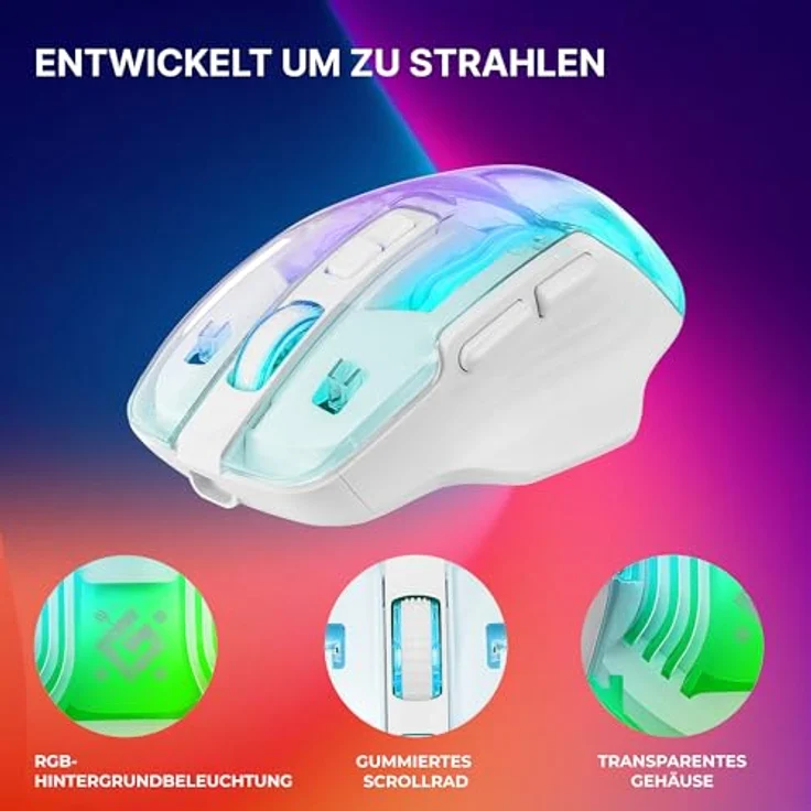 Defender Astro Elite Kabellose Gaming Maus – 2.4 GHz Wireless, 3200 DPI, RGB, 5 programmierbare Tasten, FIRE-Taste, 120 Std. Akku, USB-C, ergonomisch für PC und Laptop – Bild 4