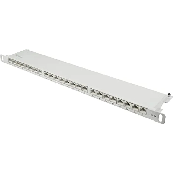 Good Connections® Patchpanel / Patchfeld - 19" - Servermontage / Rackeinbau - Cat. 6A, 500 MHz - 10-GIGABIT-fähig - 24-Port - 0,5 HE - STP geschirmt - werkzeugloses Öffnen - Lichtgrau (RAL7035)