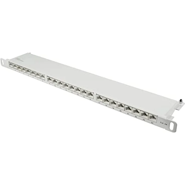 Good Connections® Patchpanel / Patchfeld - 19" - Servermontage / Rackeinbau - Cat. 6A, 500 MHz - 10-GIGABIT-fähig - 24-Port - 0,5 HE - STP geschirmt - werkzeugloses Öffnen - Lichtgrau (RAL7035) – Bild 1