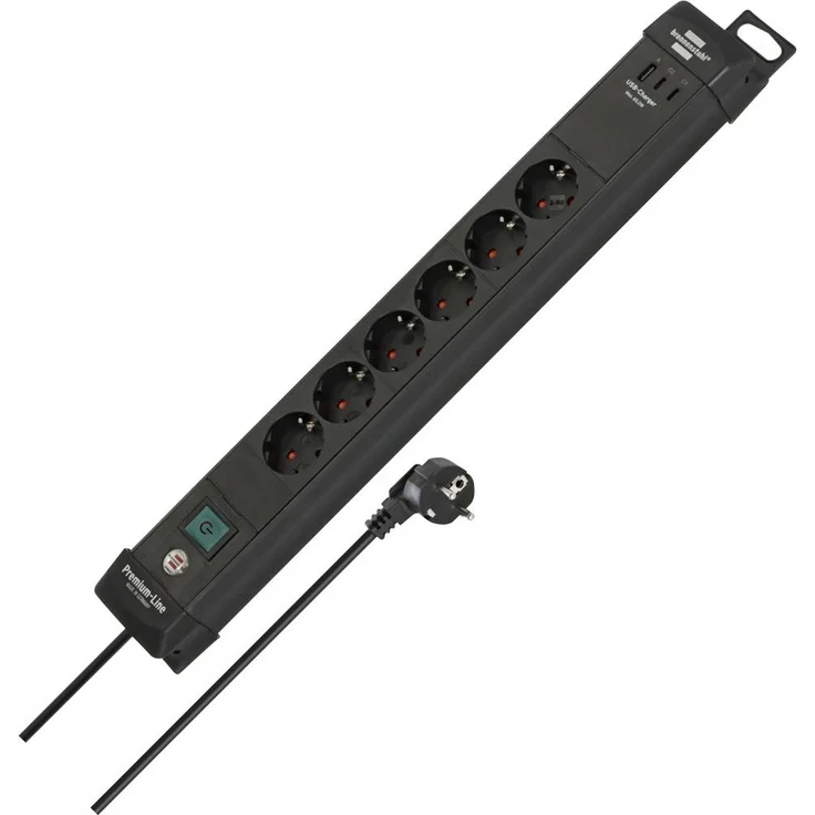 Brennenstuhl Premium-Line 1951160613 Steckdosenleiste Schwarz, 6-fach mit 3m Kabel, 3 USB-Ladebuchsen (2x USB C 65W, 1x USB A 18W), Schutzkontakt-Steckdosen, Sicherheitsschalter – Bild 1
