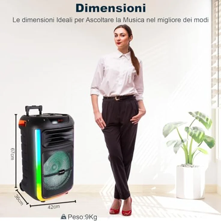 Trevi XFest XF 1400 KB, tragbarer 100 W Wireless Speaker mit Mikrofon, USB, Micro SD, AUX-IN, Guitar, TWS-Funktion, LED-Beleuchtung und wiederaufladbarem Akku – Bild 3