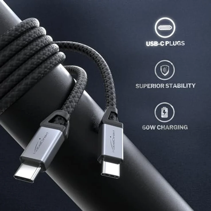 KabelDirekt USB-C-Kabel 1m, USB 2.0, 60W PD, flexibles und bruchfestes Ladekabel für Smartphones und Laptops – Bild 2