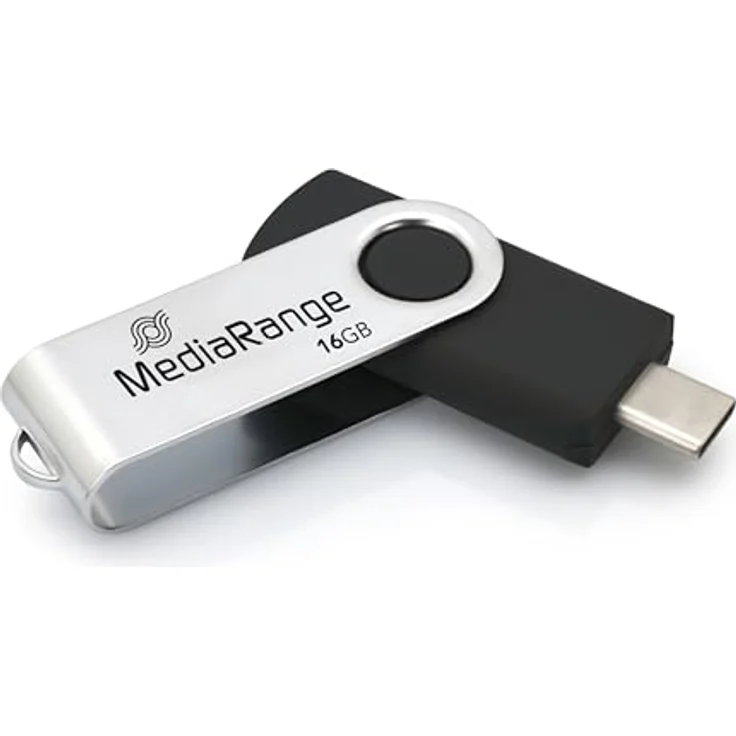 MediaRange USB Type-C® 3.2 Gen 1 Flash-Laufwerk, Drehkappengehäuse, Silber/Schwarz, 16GB - Schnelle Datenübertragung, hohe Kompatibilität – Bild 1