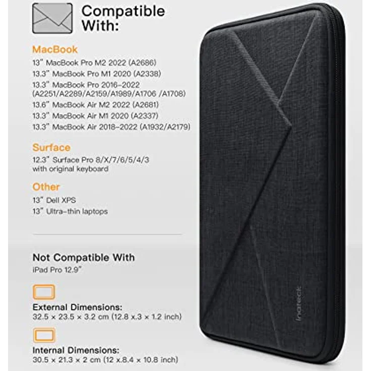 Inateck 13 Zoll stoßfeste Laptophülle Tasche Kompatibel mit MacBook Air 13 M2/M1 2022-2018, MacBook Pro 13 M2/M1 2022-2016, Surface Pro 9/8/7/6/X/5/4/3, XPS 13, Eva Superstarke Laptophülle – Bild 2