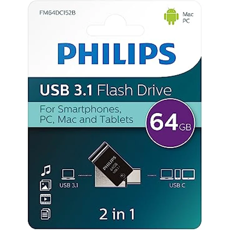 Philips USB-Flash-Laufwerk, 2-in-1, 64 GB, USB3.1 USB-C – Bild 2