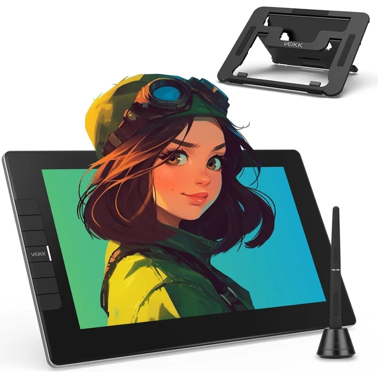 VEIKK VK1200V3 Grafiktablett mit Display, IPS Full HD Screen, 16.384 Druckempfindlichkeitsstufen, Tablet-Ständer