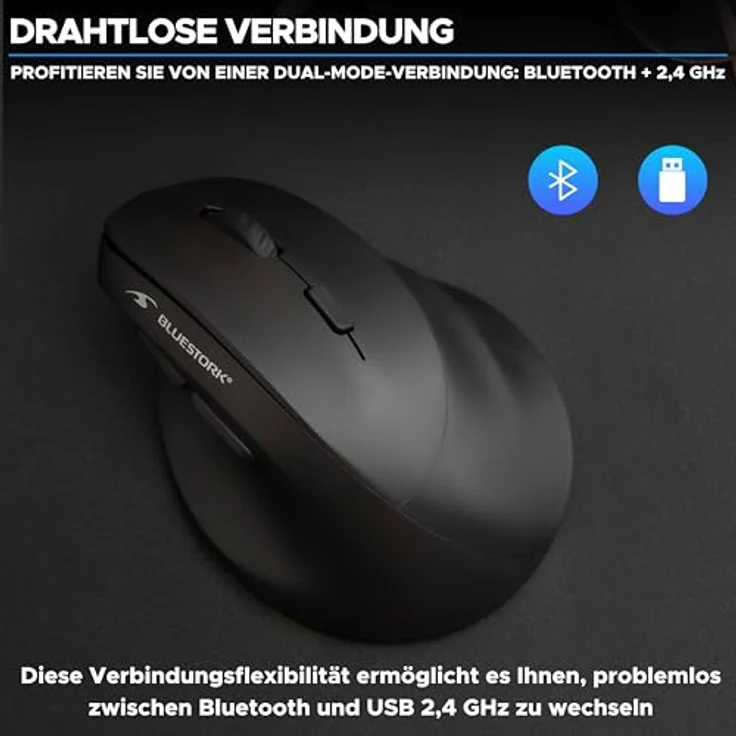 Bluestork Ergonomische Vertikale Kabellose Maus 800-2400dpi, 6 Tasten, RGB LED - Vorbeugung gegen Mausarm - Kompatibel mit PC & Mac - 2024 – Bild 5