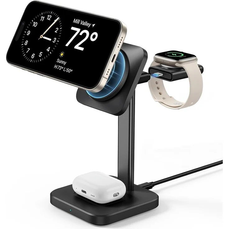 ESR HALOLOCK - 3in1 Charging Set (15 W), Qi2-zertifizierter Wireless Charger für iPhone, AirPods und Apple Watch, Schwarz