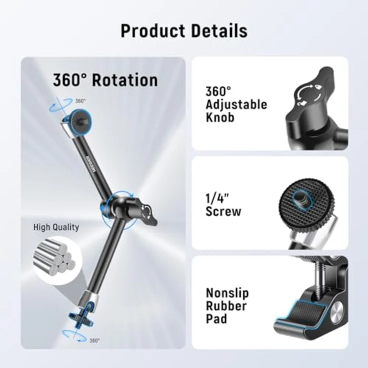 Neewer verstellbarer magischer Arm mit Superklemme, Tragkraft bis 2 kg, kompatibel mit Blitz/LED/Mikrofon/Monitor und SmallRig-Kamerakäfig – Bild 3