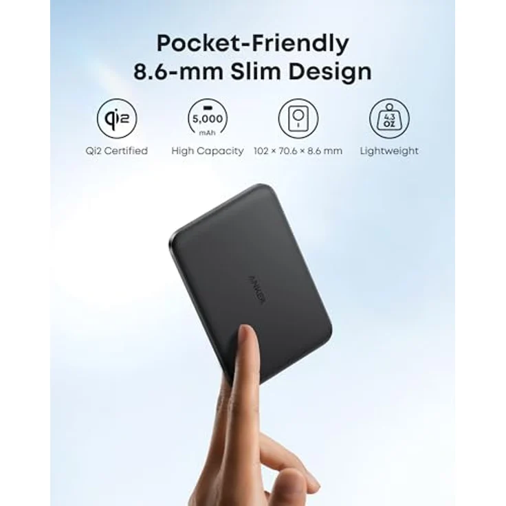 Anker MagGo Power Bank 5K Slim, 5000 mAh, 15 W, Powerbank, Schwarz – Bild 4